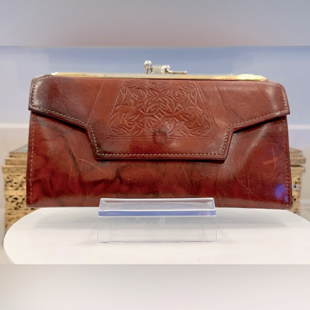 VVTG Princess Gardner - Tooled/Marbled Leather Double Kiss-Lock Wallet VGUC
